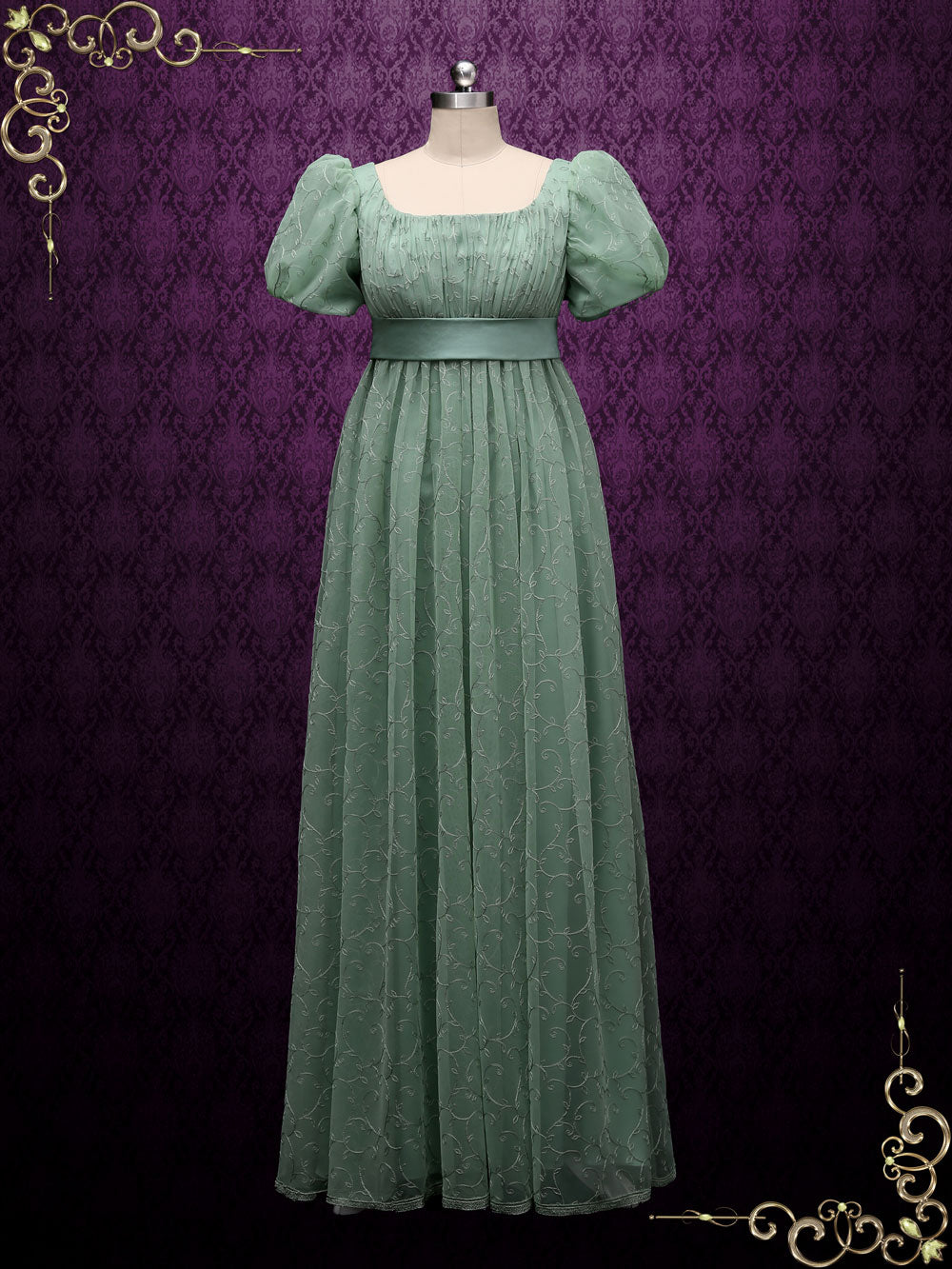 Green Regency Style Empire Dress with ...